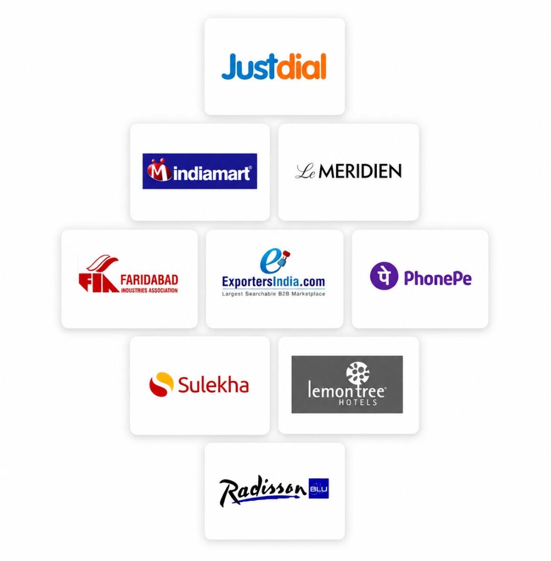 Association partners: Justdial, IndiaMART, Le Meridien, Faridabad Industries Association, ExportersIndia, PhonePe, Sulekha, Lemon Tree Hotels, Radisson Blu